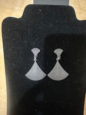 Silver Fan Drop Earrings - Clip on Earrings